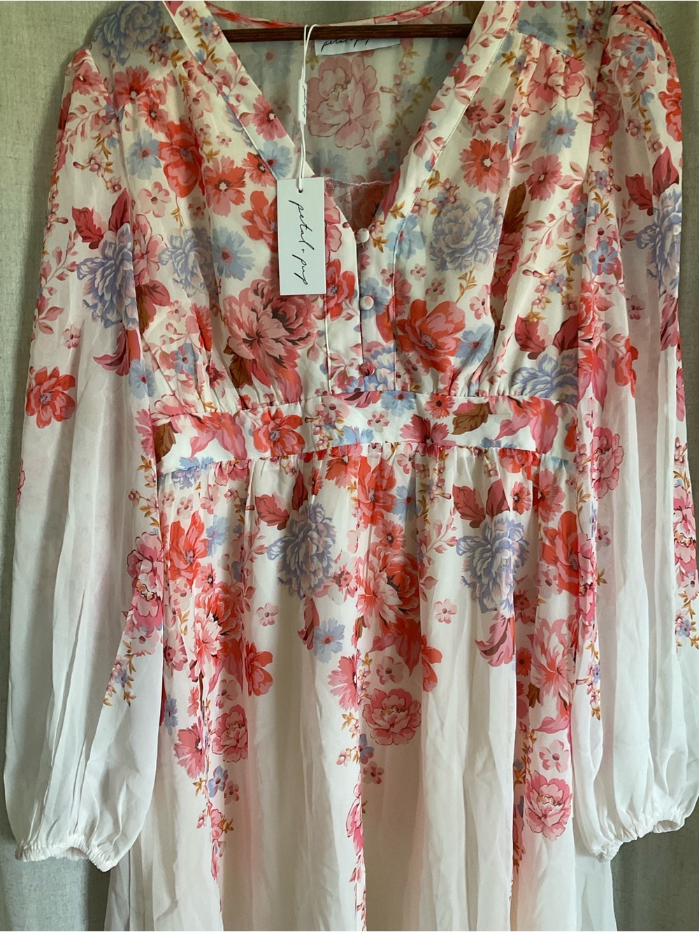 NWT Petal & Pup Floral Chiffon Mini Dress XL Romantic Cottagecore Long Sleeve - Picture 2 of 9